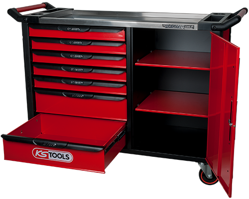 KS-Tools- RACINGline+ XL SCHWARZ/ROT Werkstattwagen mit 7 Schubladen und 1 Tür